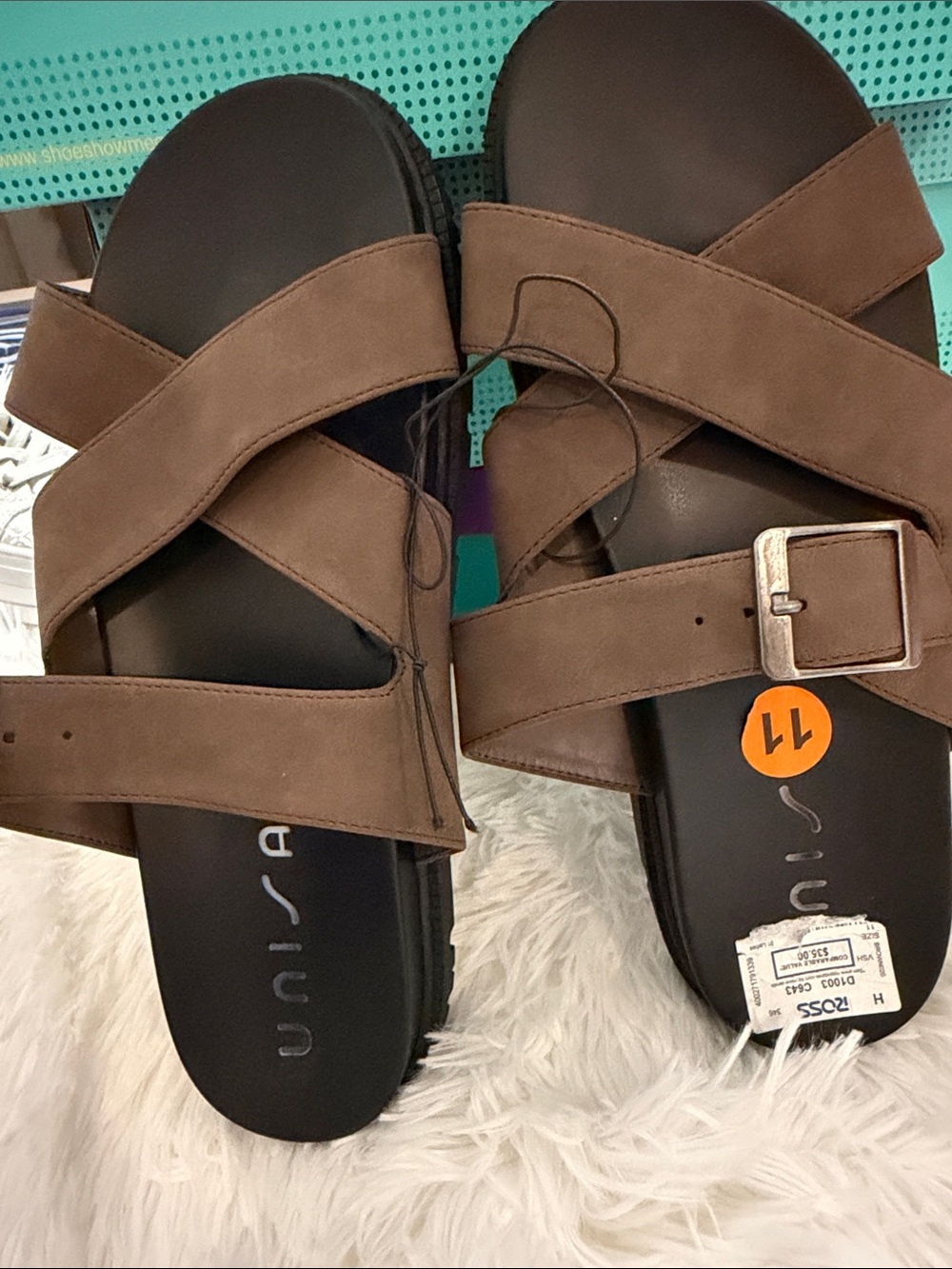Unisa Brown Cross-Strap Buckle Sandals